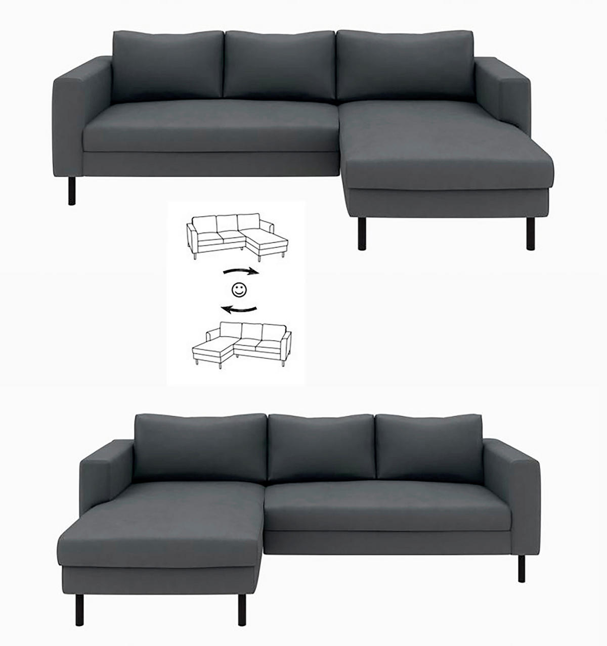ECKSOFA Anthrazit Struktur  - Anthrazit/Schwarz, MODERN, Textil/Metall (232/161cm) - Trendmanufaktur