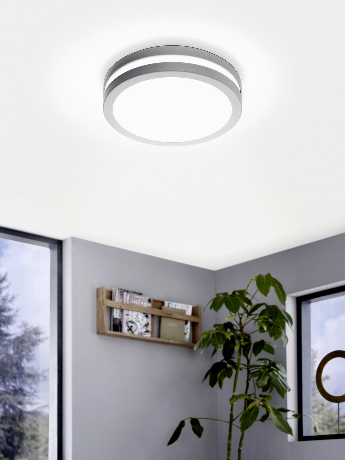 AUßENDECKENLEUCHTE 26/9,5 cm   - Silberfarben/Weiß, Design, Kunststoff/Metall (26/9,5cm) - Eglo