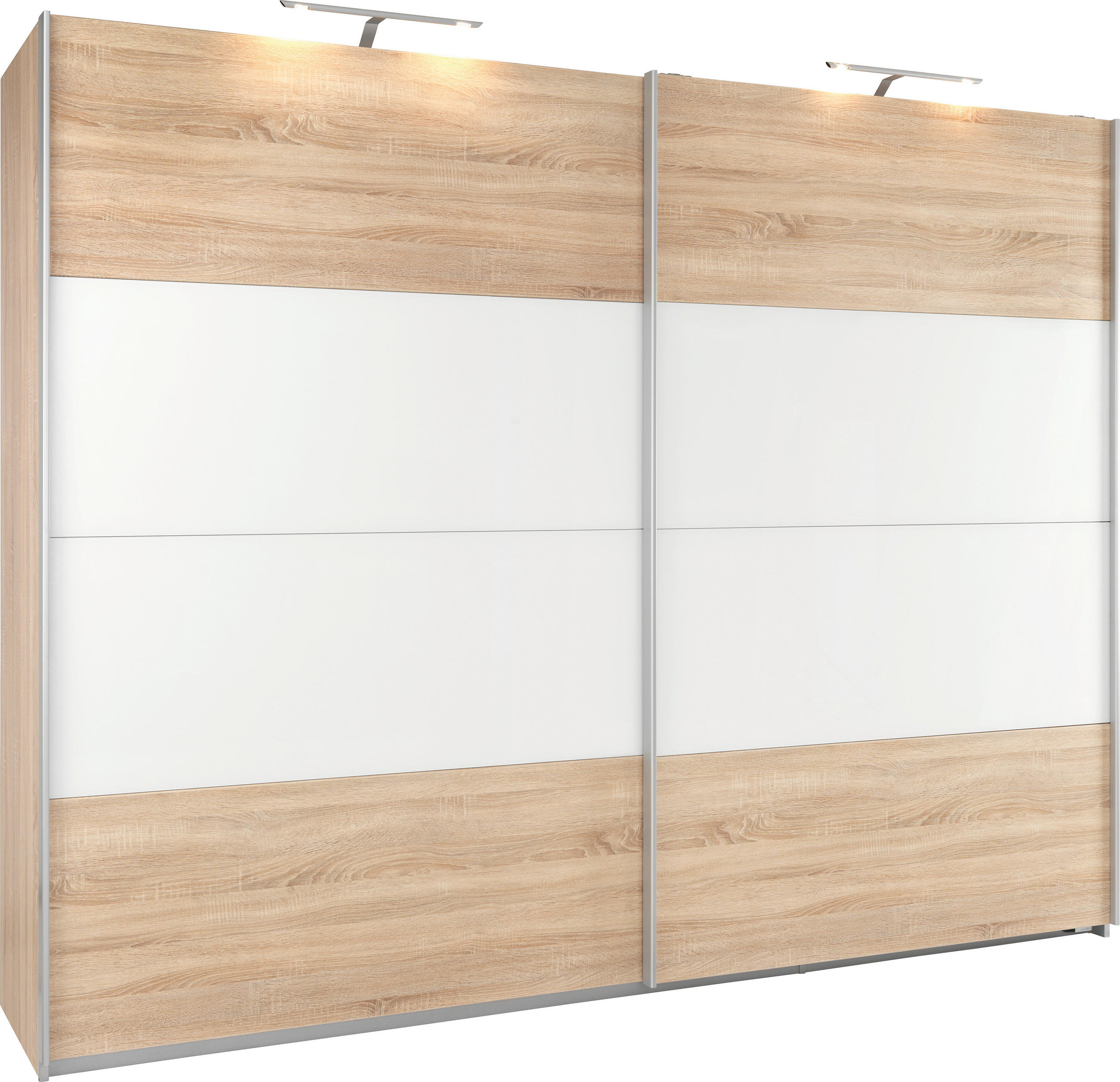 SCHWEBETÜRENSCHRANK in Weiss, Sonoma Eiche  - Weiss/Alufarben, Konventionell, Glas/Holzwerkstoff (271/210/62cm) - Xora