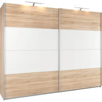 SCHWEBETÜRENSCHRANK in Weiss, Sonoma Eiche  - Weiss/Alufarben, Konventionell, Glas/Holzwerkstoff (226/229/62cm) - Xora