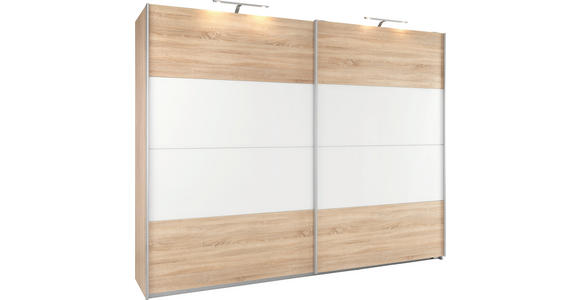 SCHWEBETÜRENSCHRANK in Sonoma Eiche, Weiß - Alufarben/Weiß, KONVENTIONELL, Glas/Holzwerkstoff (271/229/62cm) - Xora
