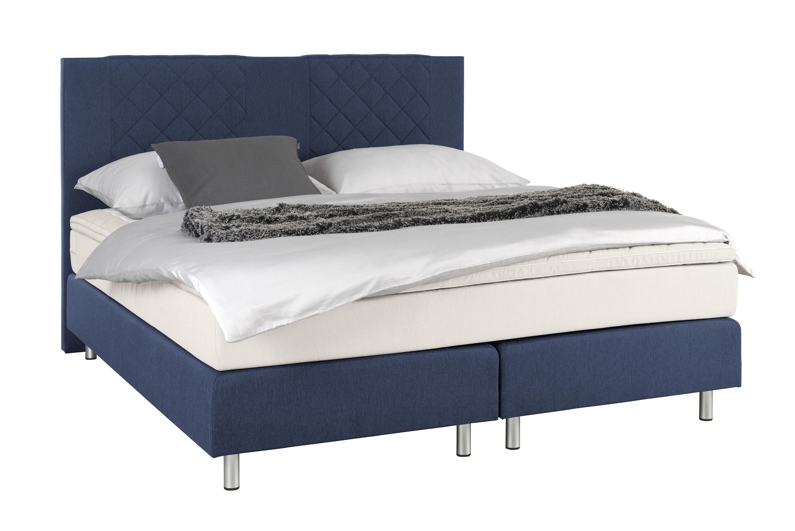 BOXSPRING-ÁGY 180/200 cm  kék  - alumínium színű/kék, Design, fa (180/200cm) - Carryhome