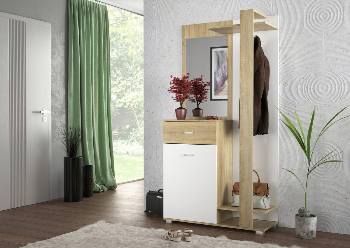 PREDSOBLJE  bijela, hrast Sonoma  - bijela/hrast Sonoma, Design, drvni materijal (99/185/38cm)