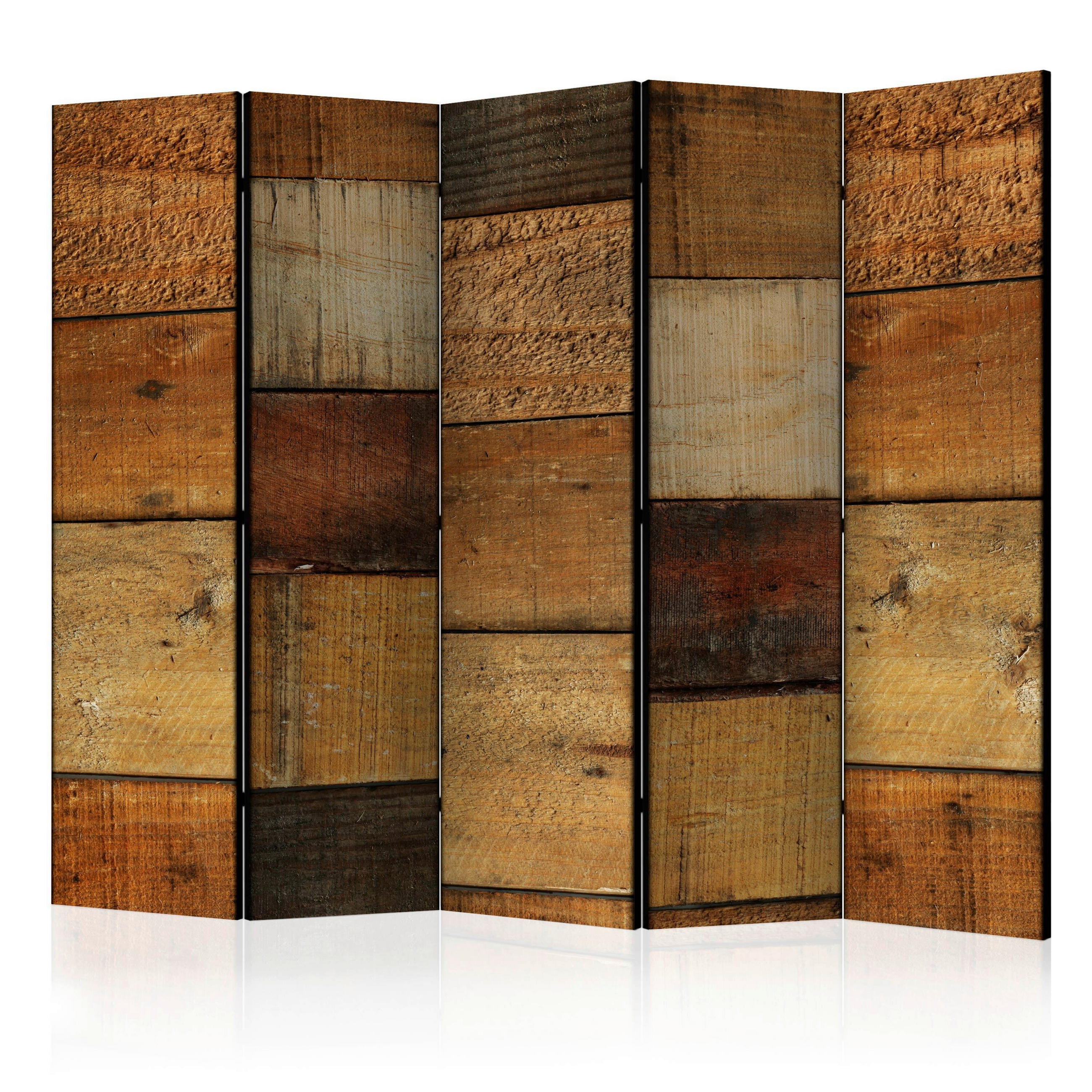 PARAVENT mit 5  Flügel - Cognac/Braun, Basics, Holz/Textil (225/172/3cm) - artgeist