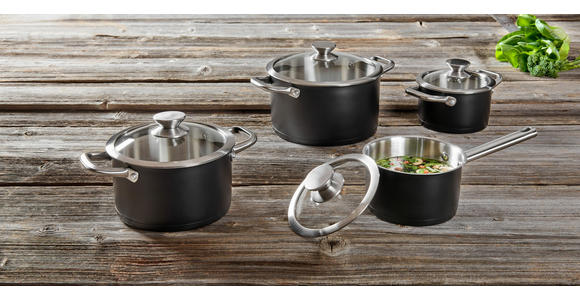 KOCHTOPFSET 4-teilig  - Klar/Schwarz, Basics, Glas/Metall - Homeware Profession.