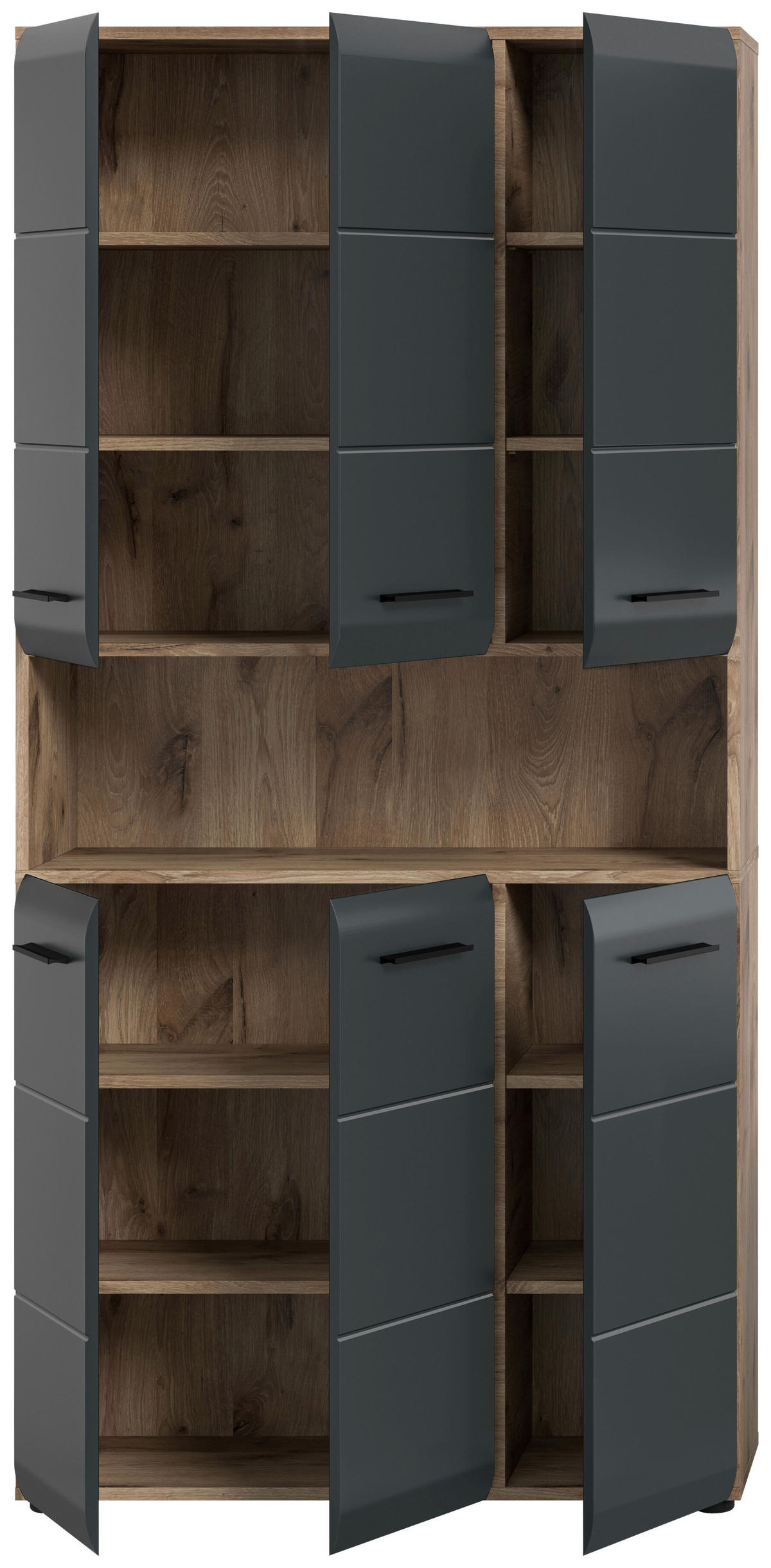 HOCHSCHRANK 90/185/30 cm  - Eiche dunkel/Schwarz, Basics, Holzwerkstoff/Kunststoff (90/185/30cm) - MID.YOU