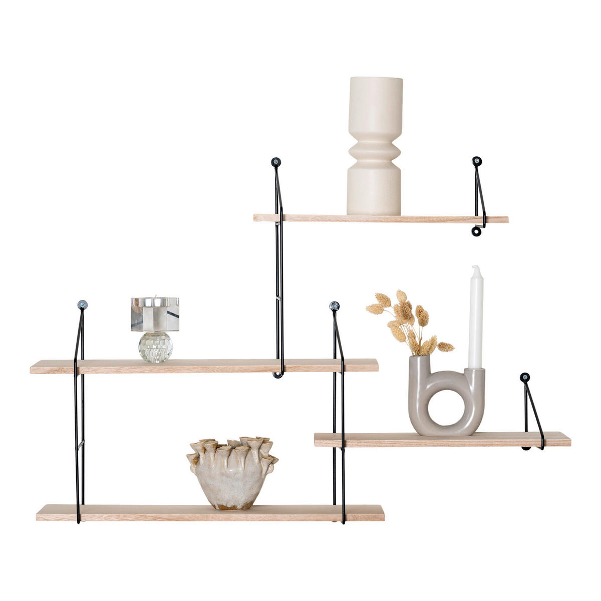 DEKORATIONSVÄGGHYLLA 99/62/17,5 cm  - svart/naturfärgad, Basics, metall/trä (99/62/17,5cm) - Ambia Home