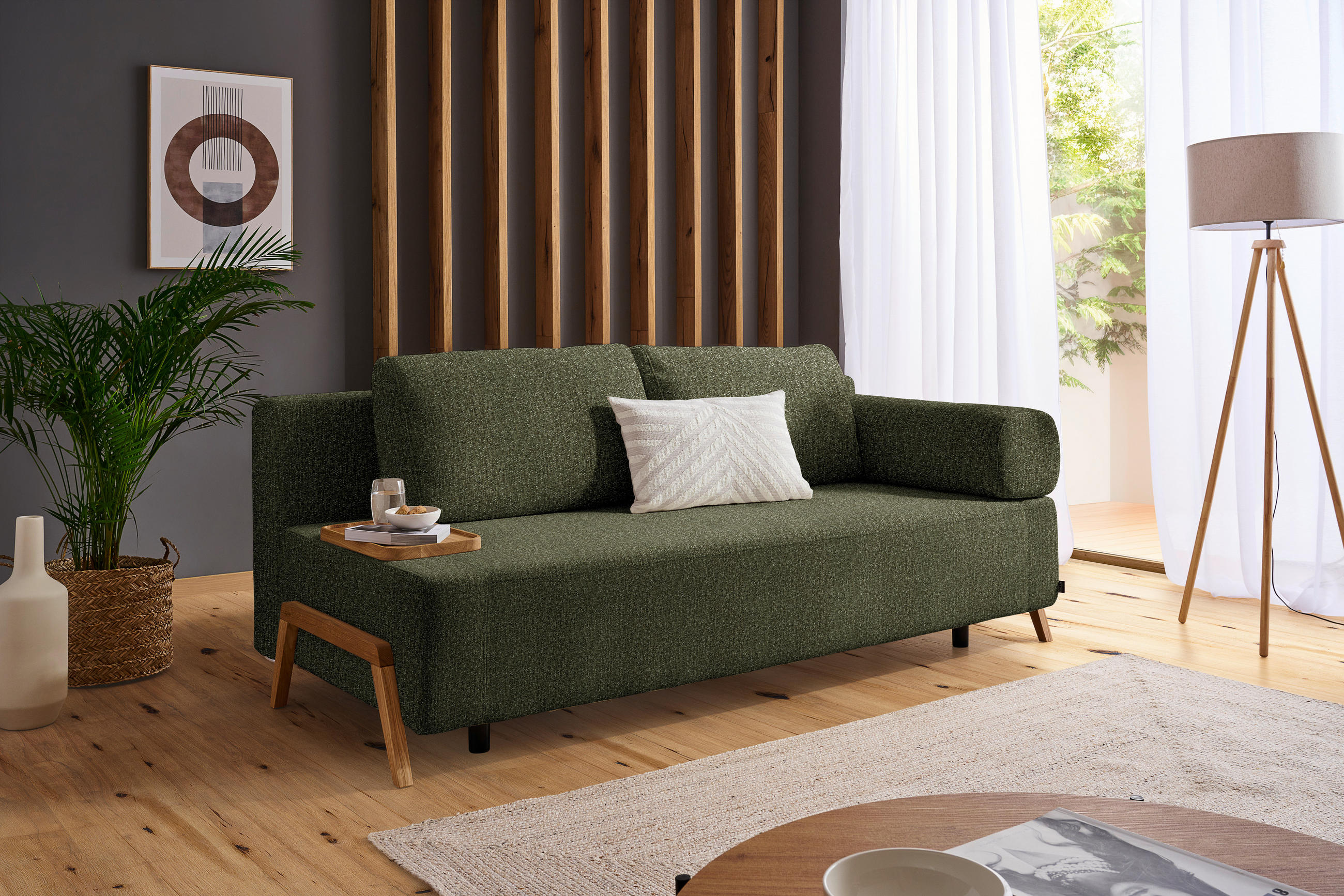 SCHLAFSOFA in Holz, Textil Olivgrün  - Naturfarben/Olivgrün, Design, Holz/Textil (211/88/102cm) - Niels Andersson
