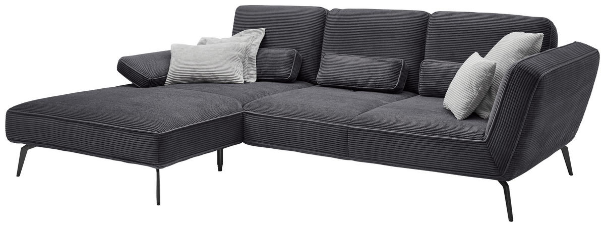 ECKSOFA Dunkelgrau Cord  - Dunkelgrau/Schwarz, KONVENTIONELL, Textil/Metall (205/304cm) - SetOne by Musterring