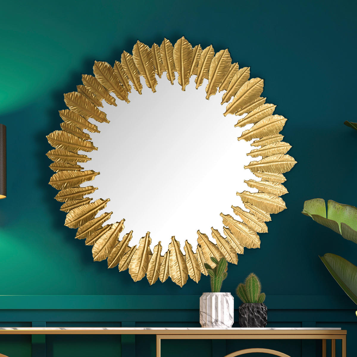 STENSKO OGLEDALO, 68/68/3 cm steklo  - zlate barve, Design, kovina/steklo (68/68/3cm) - MID.YOU