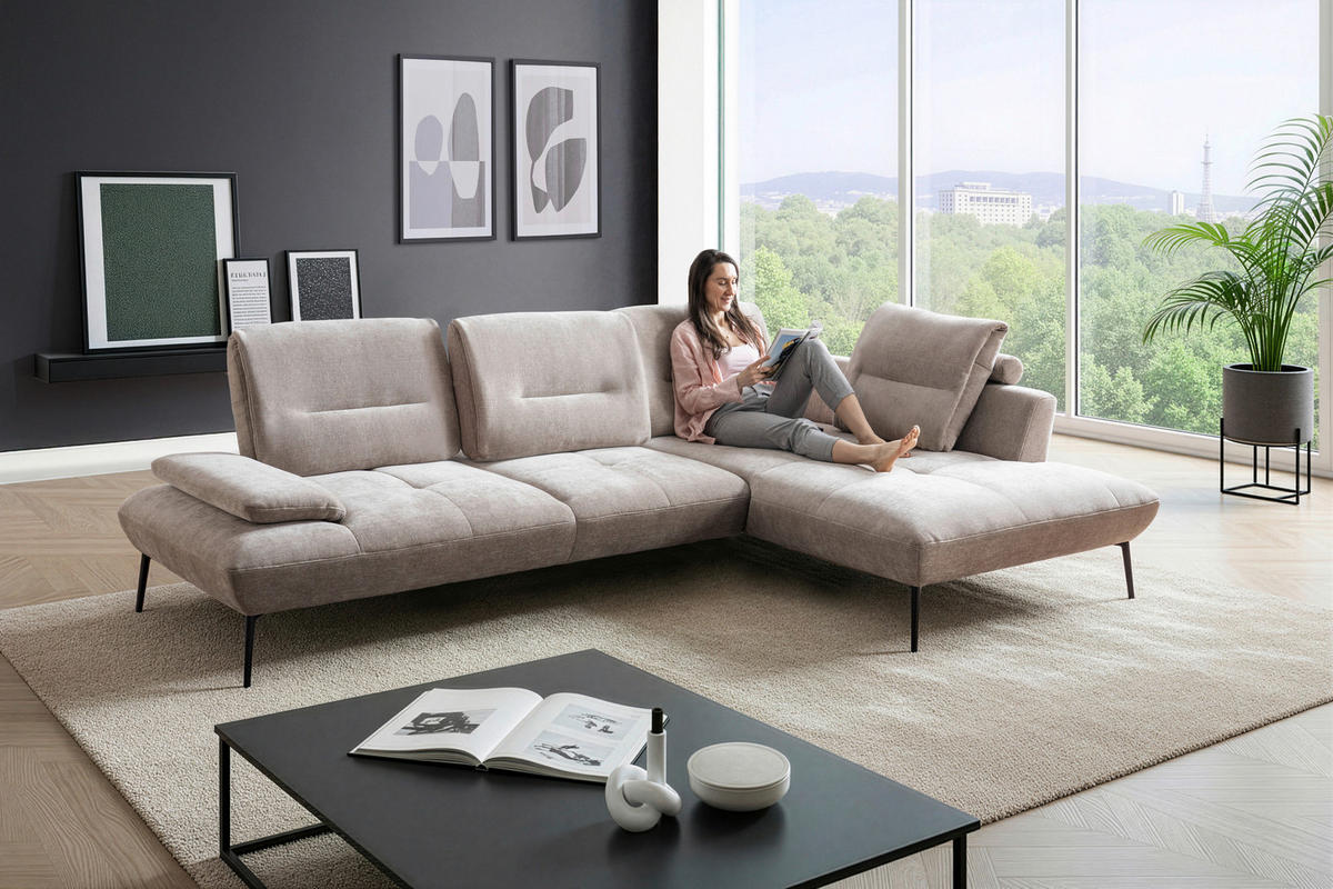 ECKSOFA  in Chenille Taupe  320/190 cm  - Taupe/Schwarz, Design, Textil/Metall (320/190cm) - Moderano
