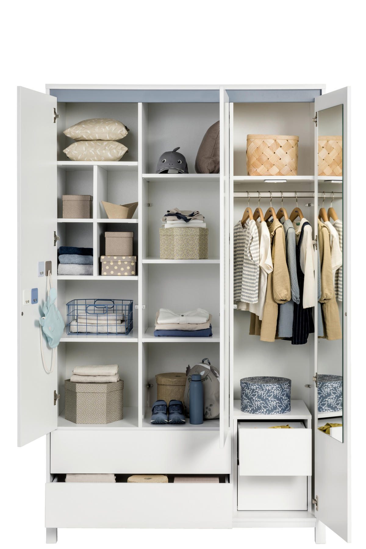 BABYKLEIDERSCHRANK Olli Blau, Weiß  - Blau/Weiß, Basics, Holzwerkstoff (123,5/204,0/56,1cm) - Paidi