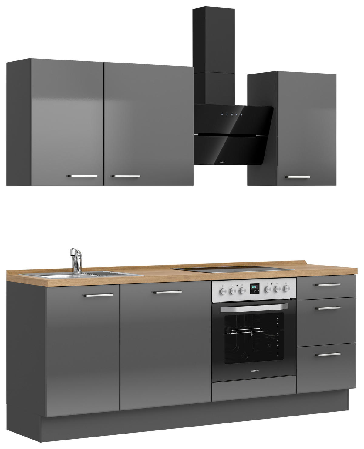 KÜCHENBLOCK 210 cm   in Eichefarben, Schieferfarben  - Schieferfarben/Edelstahlfarben, MODERN, Holzwerkstoff/Metall (210cm) - Nobilia