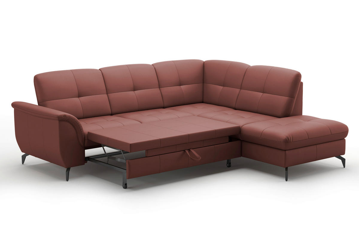 ECKSOFA ZORA E Rotbraun Echtleder  - Rotbraun/Schwarz, MODERN, Leder/Metall (244/212cm) - Sit & More