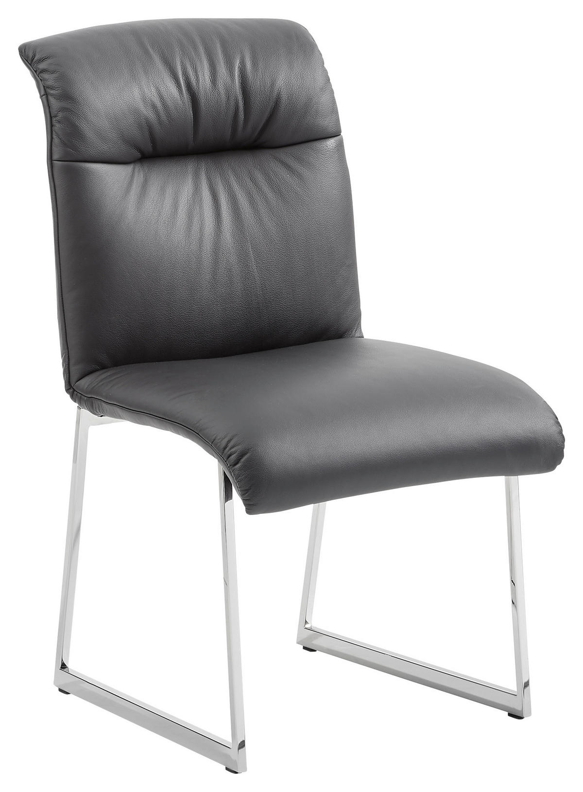 STUHL  in Edelstahl Echtleder pigmentiert Metall, Leder  - Edelstahlfarben/Schwarz, Design, Leder/Metall (52/90/68cm) - Joop!