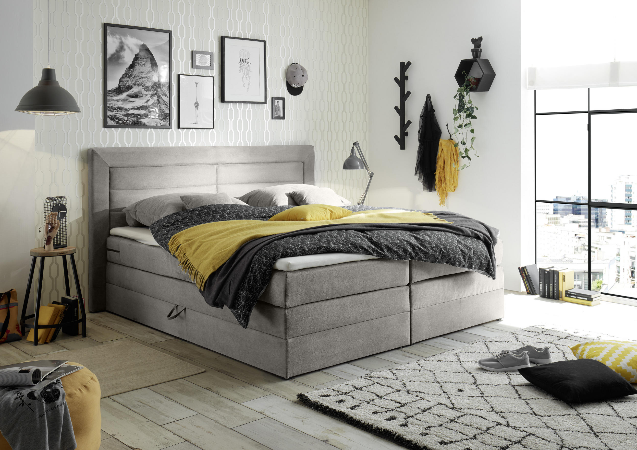 BOXSPRINGOVÁ POSTEĽ, 180/200 cm, svetlosivá - svetlosivá, Basics, kompozitné drevo/textil (180/200cm) - MID.YOU