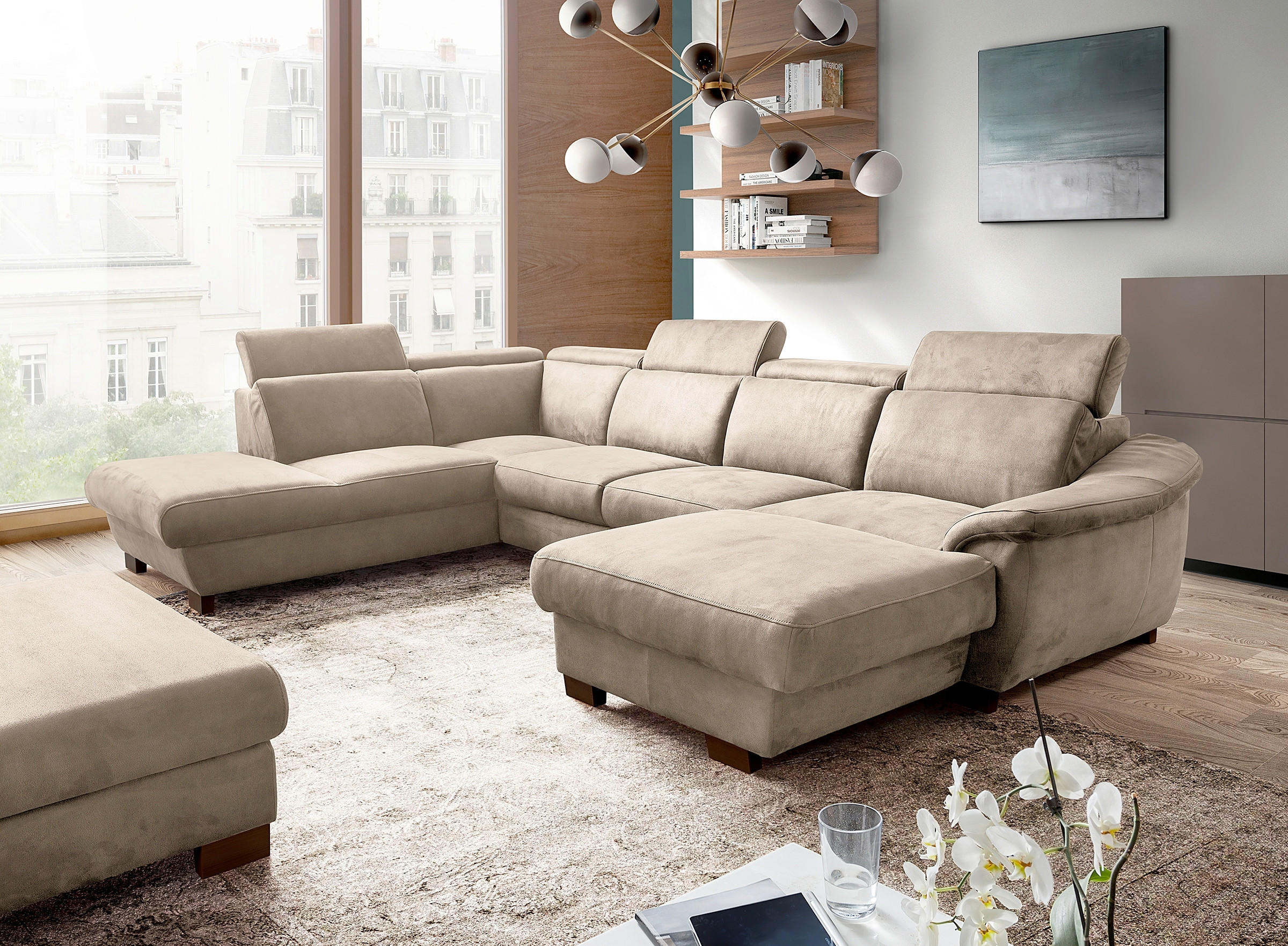 WOHNLANDSCHAFT TREND in Mikrofaser Taupe  - Taupe/Wengefarben, Design, Holz/Textil (273/347/238cm) - Livetastic