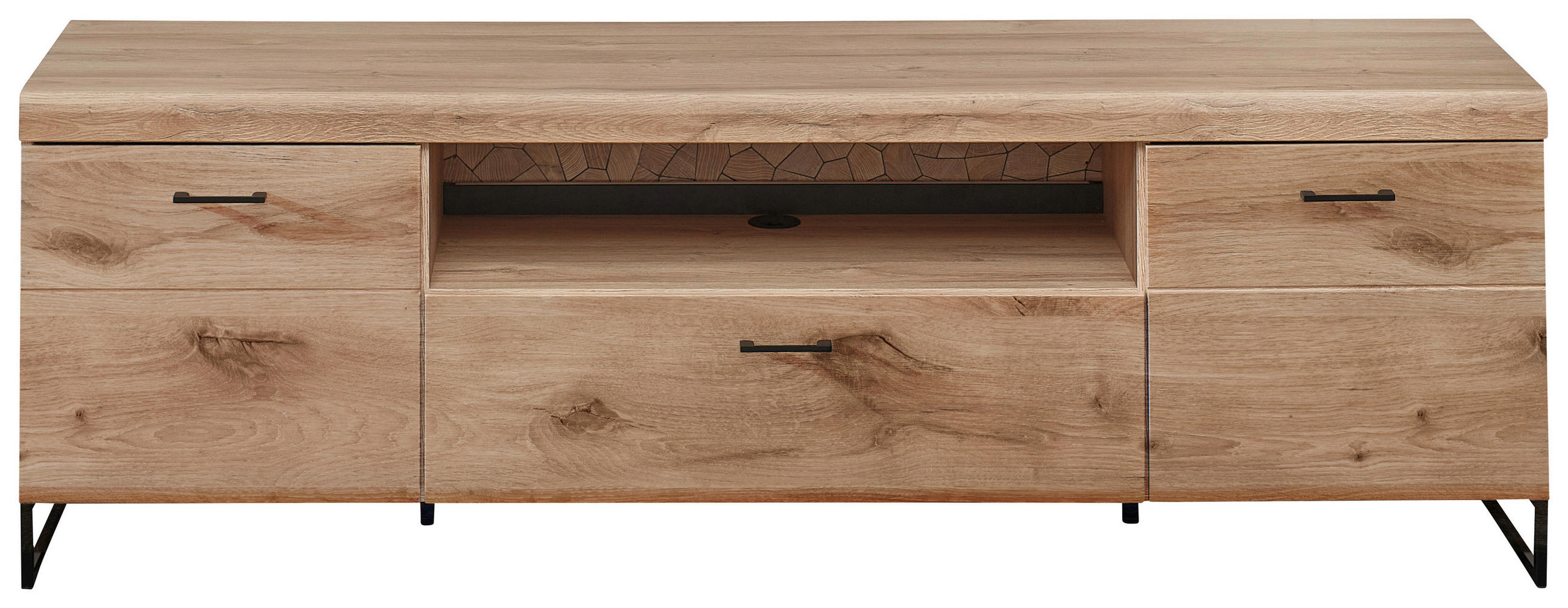 LOWBOARD Schwarz, Eichefarben - Eichefarben/Schwarz, KONVENTIONELL, Holzwerkstoff/Metall (190/62/48cm) - Stylife