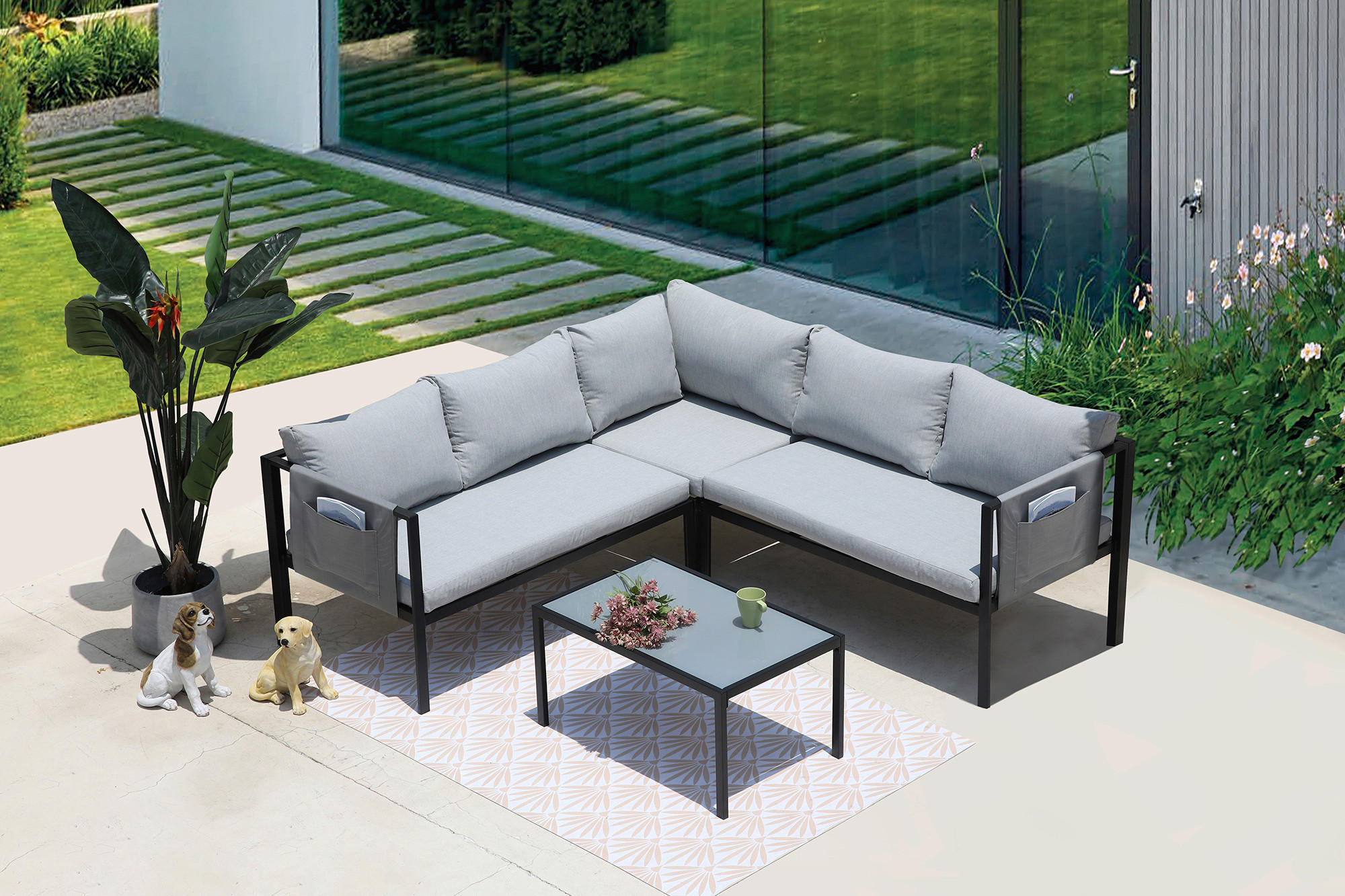 Gardenson Loungegarnitur Grau, Schwarz 120x66x71.5 cm