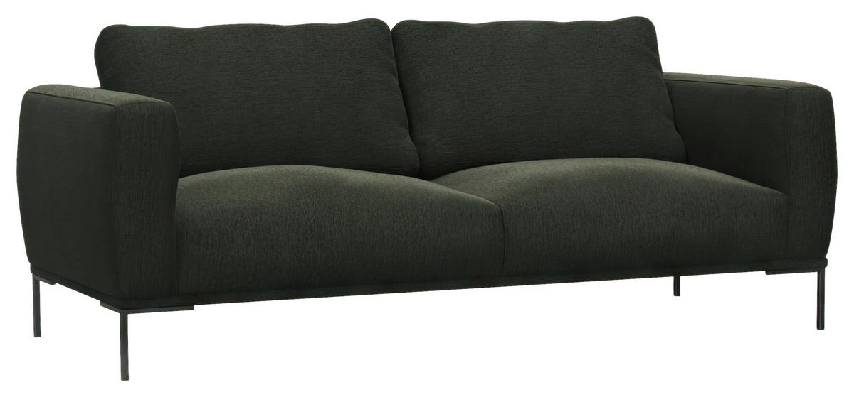 3-SITZER-SOFA Webstoff, Flachgewebe Waldgrün  - Waldgrün/Schwarz, Design, Textil/Metall (212/80,5/88cm) - Livetastic
