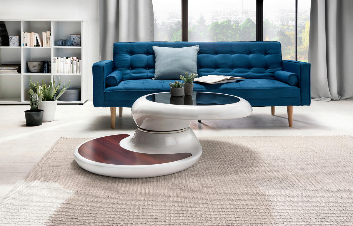 COUCHTISCH in Kunststoff, Glas 90/90/42 cm  - Weiß Hochglanz/Schwarz, Design, Glas/Kunststoff (90/90/42cm) - Livetastic