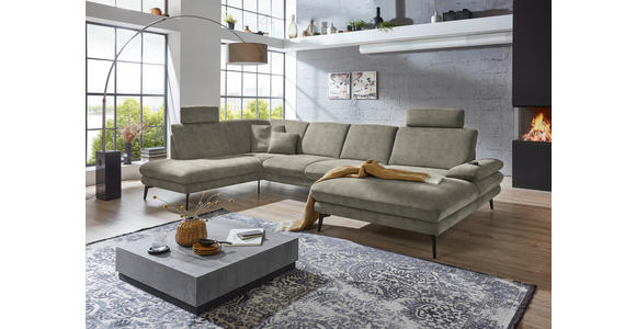 WOHNLANDSCHAFT in Velours Grau - Schwarz/Grau, Design, Textil/Metall (208/344/180cm) - Dieter Knoll