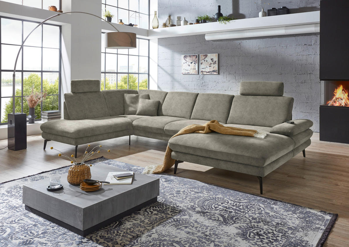 WOHNLANDSCHAFT in Velours Grau  - Schwarz/Grau, Design, Textil/Metall (208/344/180cm) - Dieter Knoll