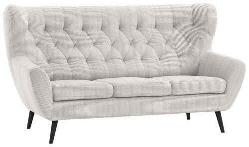 3-SITZER-SOFA in Cord Creme  - Creme/Schwarz, Design, Holz/Textil (187/101/95cm) - Stylife