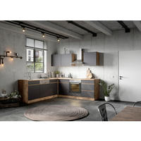 ECKKÜCHE 240/240 cm  in Grau, Eiche Wotan  - Eiche Wotan/Grau, Design, Holzwerkstoff (240/240cm) - Held