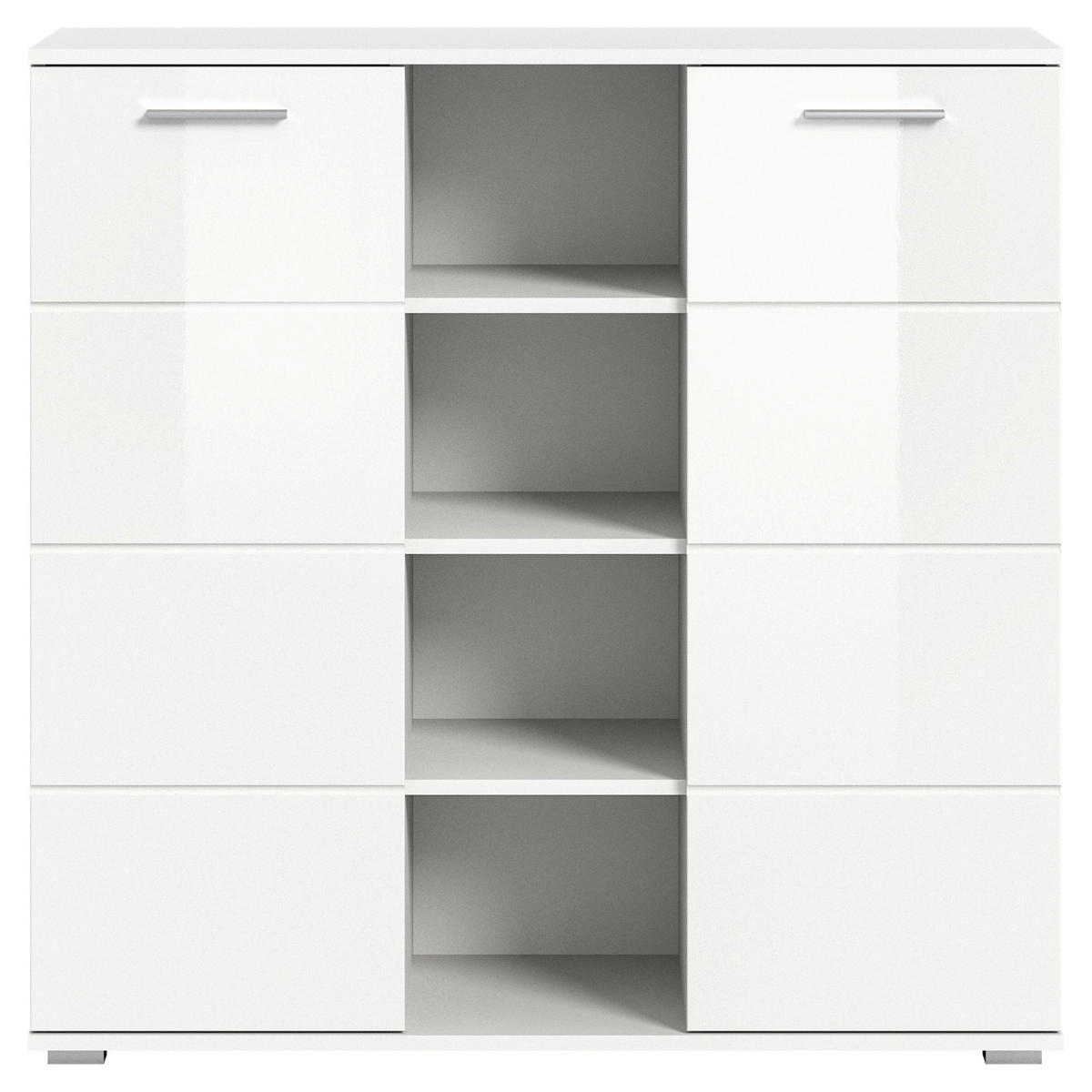 SCHUHSCHRANK Weiß, Weiß Hochglanz  - Weiß Hochglanz/Silberfarben, Design, Holzwerkstoff/Kunststoff (110/108/37cm) - Xora