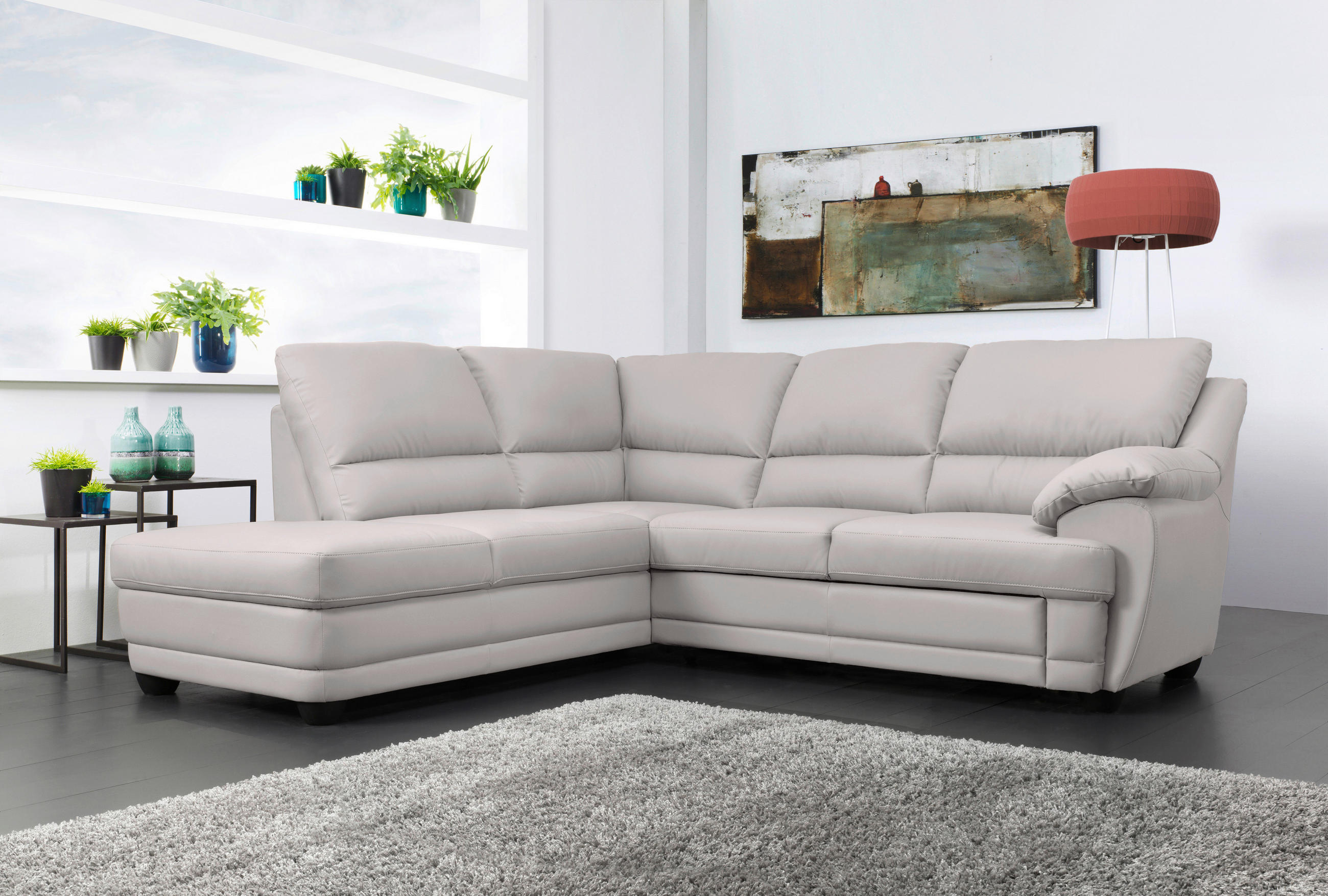 ECKSOFA in Lederlook Hellgrau  - Hellgrau, Design, Kunststoff/Textil (225/245cm) - Livetastic