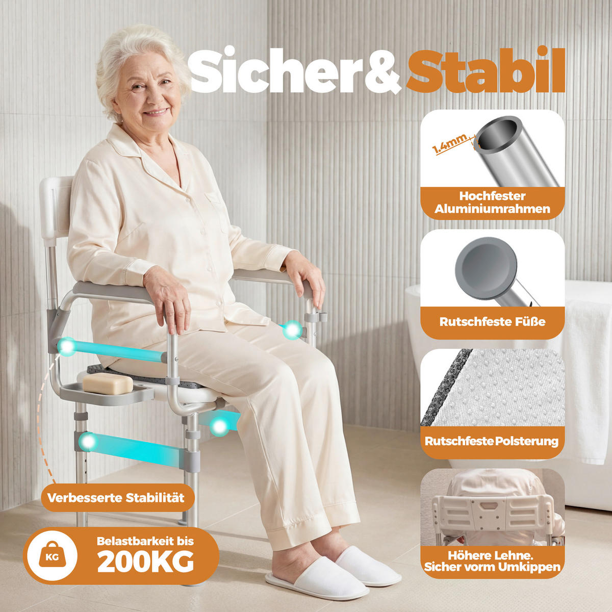 DUSCHHOCKER - Alufarben/Weiß, Trend, Kunststoff/Metall (58/106/46cm) - Milino