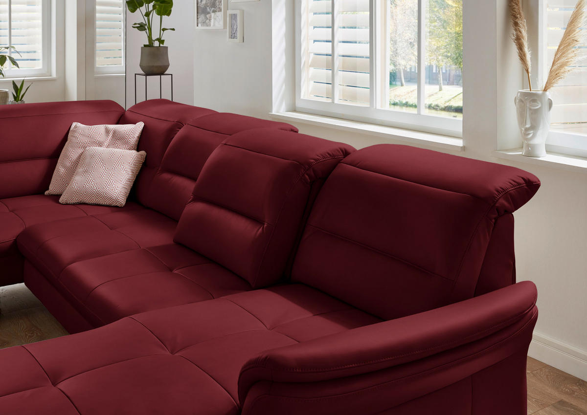WOHNLANDSCHAFT in Echtleder Rot  - Rot/Schwarz, Design, Leder/Metall (206/336/181cm) - Beldomo Speed