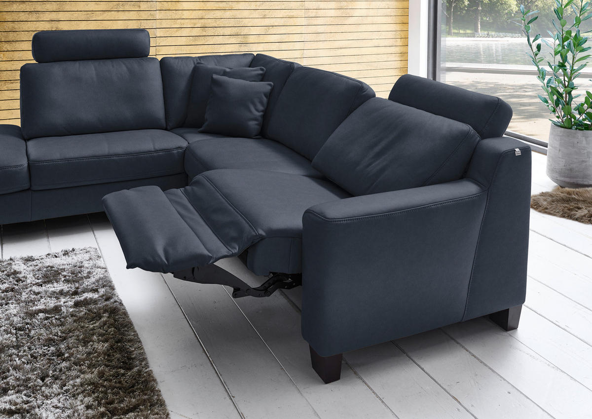 ECKSOFA in Echtleder Dunkelblau  - Eichefarben/Dunkelblau, Design, Leder/Holz (235/259cm) - Valdera