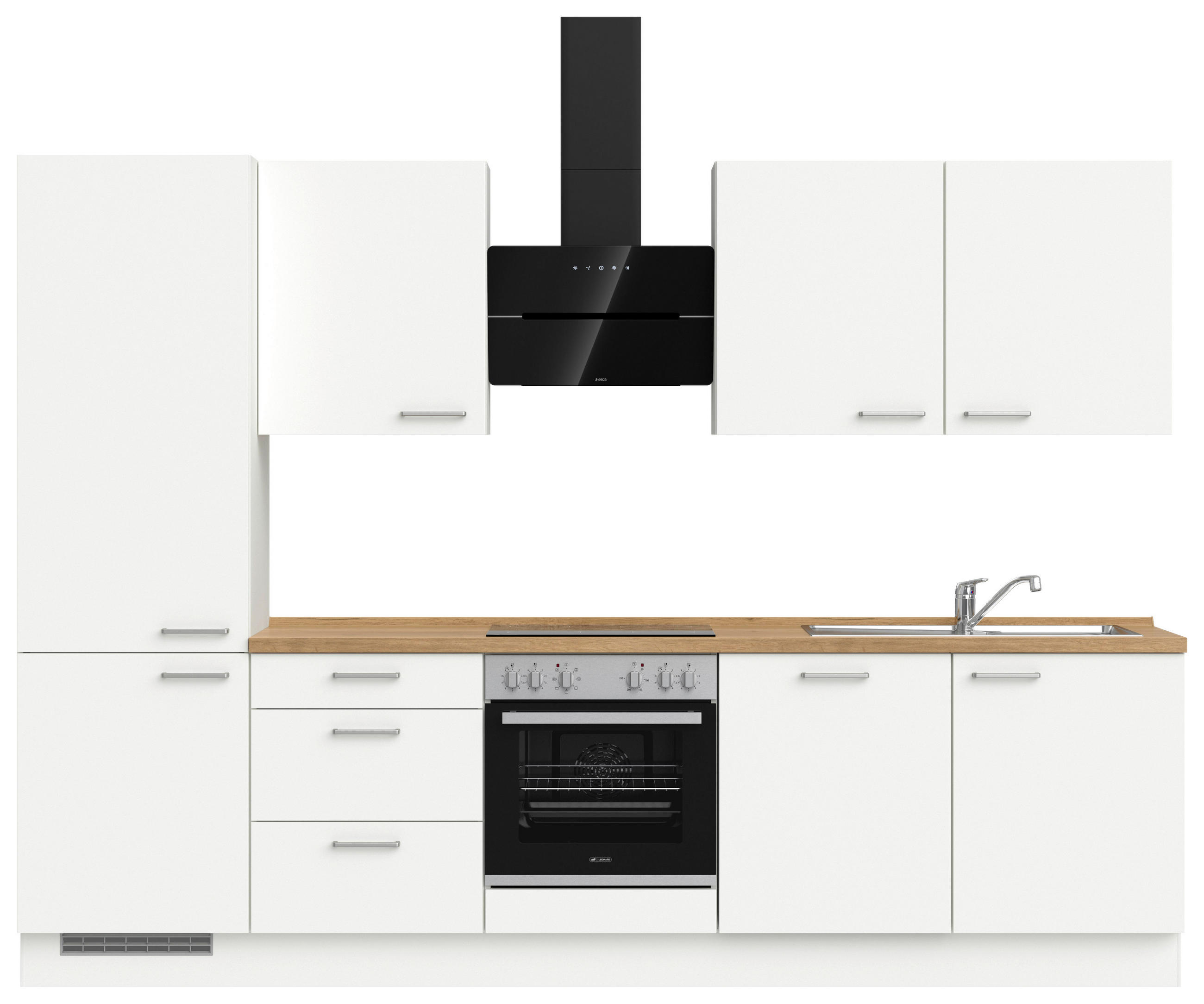 KÜCHENBLOCK 300 cm   in Weiß, Eichefarben  - Edelstahlfarben/Eichefarben, MODERN, Holzwerkstoff/Metall (300cm) - Nobilia