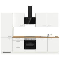 KÜCHENBLOCK 300 cm   in Weiß, Eichefarben  - Edelstahlfarben/Eichefarben, MODERN, Holzwerkstoff/Metall (300cm) - Nobilia