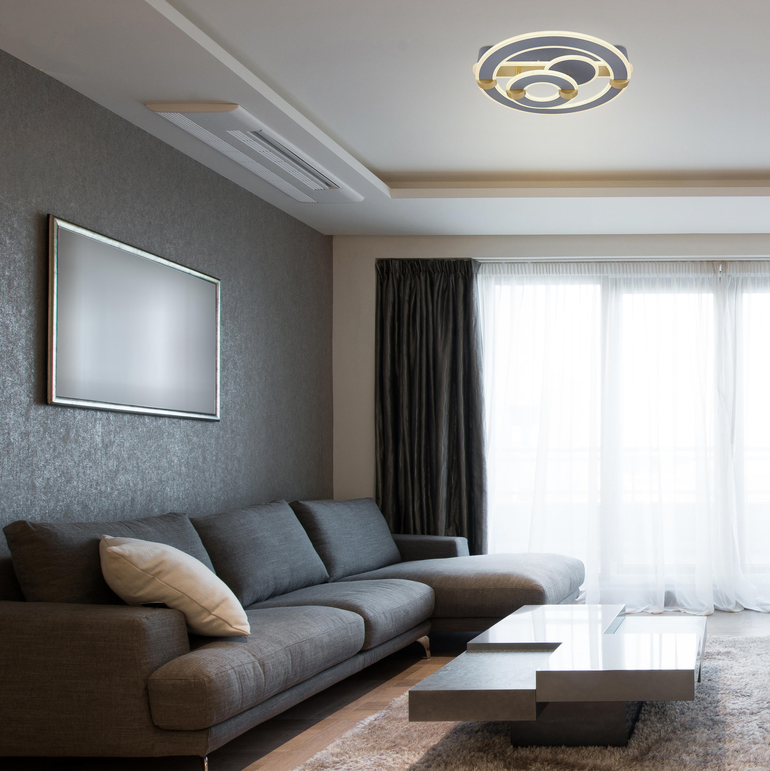 PLAFONIERĂ CU LED - auriu/opal, Design, plastic/metal (50/47/15,5cm)