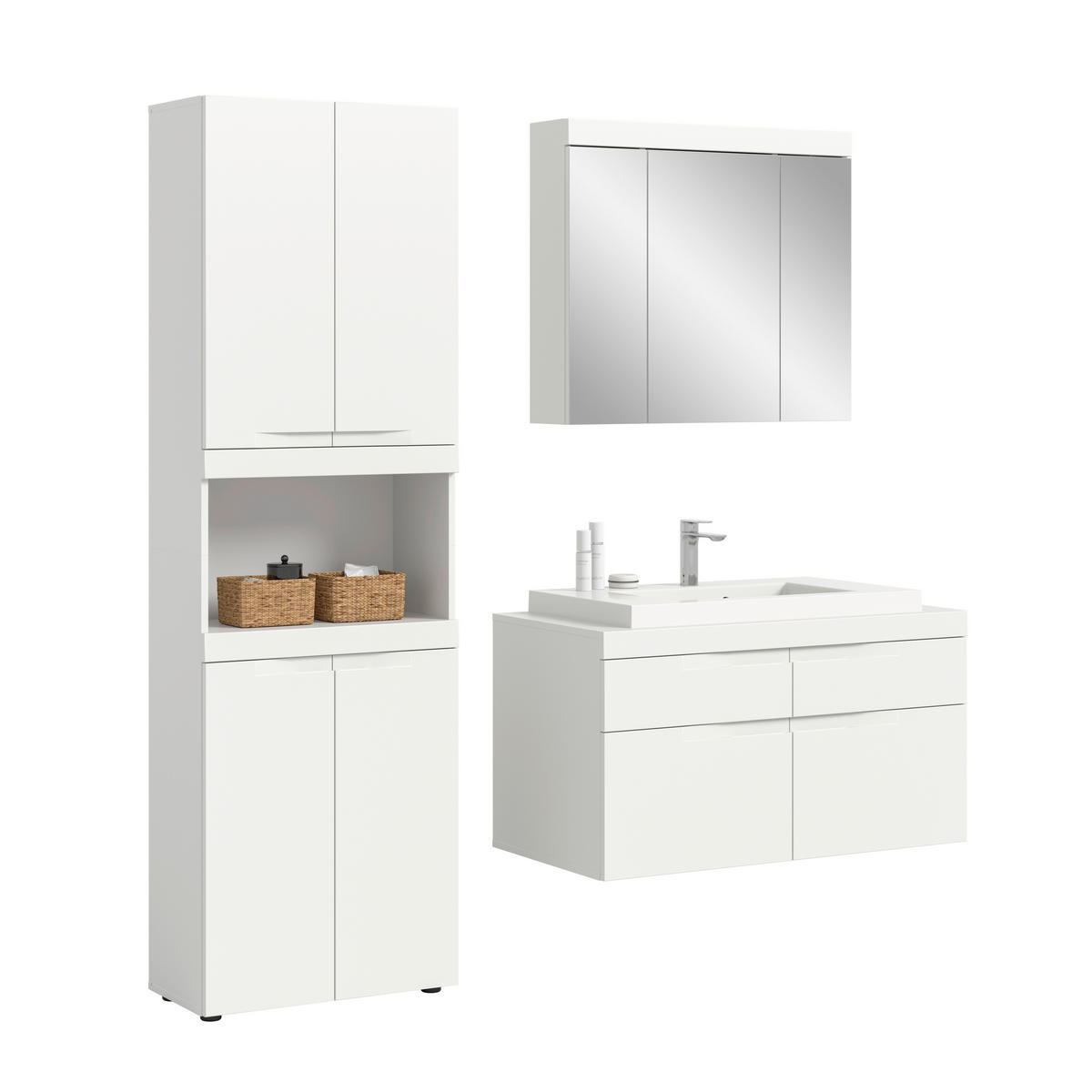 BADEZIMMER 4-teilig  in 175 cm  - Schwarz/Weiß, Trend, Glas/Holzwerkstoff (175cm) - MID.YOU