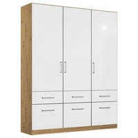 ŠATNÍ SKŘÍŇ S OTOČNÝMI DVEŘMI, dub artisan, vysoce lesklá bílá, 136/197/54 cm - barvy chromu/dub artisan, Moderní, kompozitní dřevo/plast (136/197/54cm) - Rauch Möbel