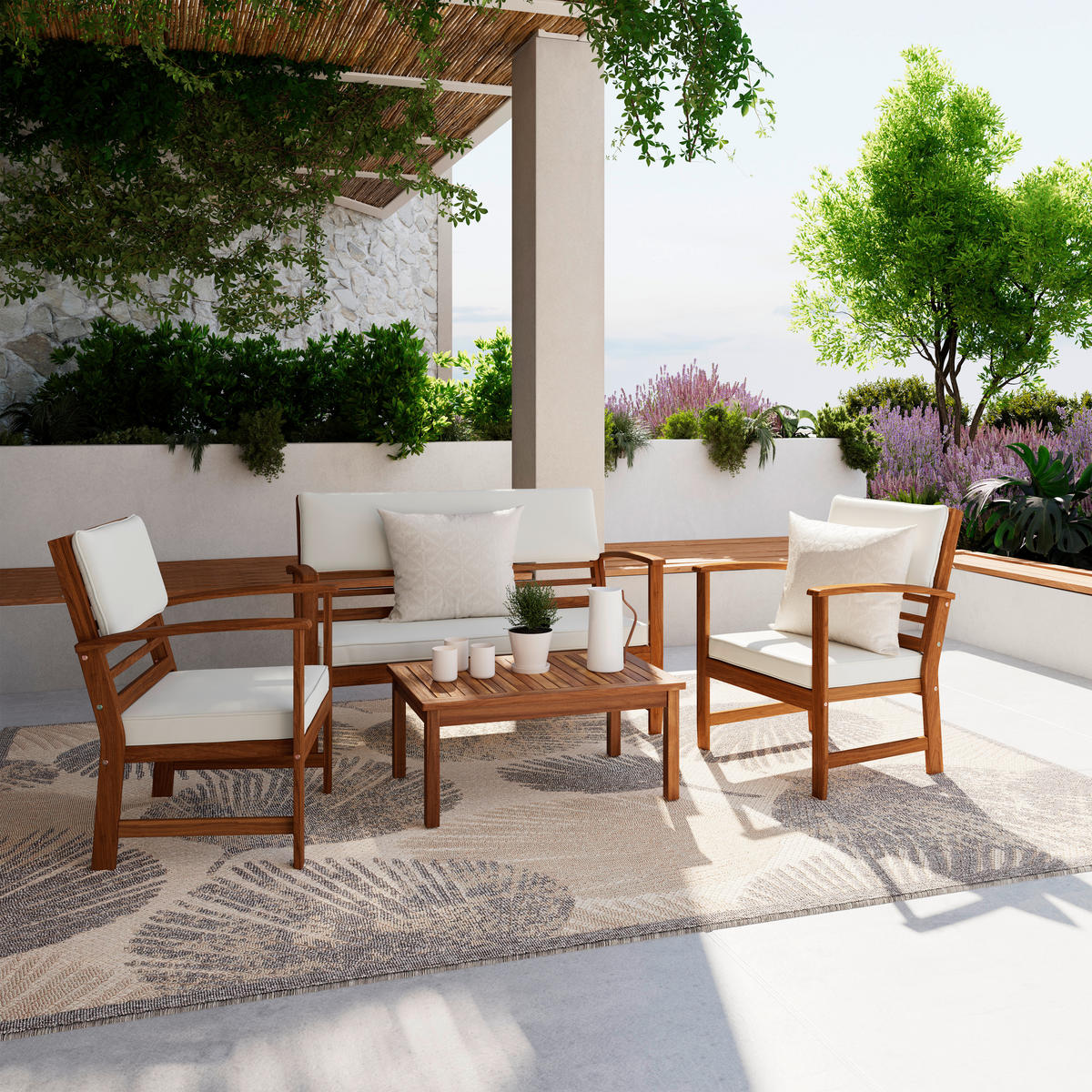 LOUNGEGARNITUR   80/50/33 cm Akazie vollmassiv  - Taupe/Naturfarben, MODERN, Holz/Wellpappe (80/50/33cm) - Ambia Garden