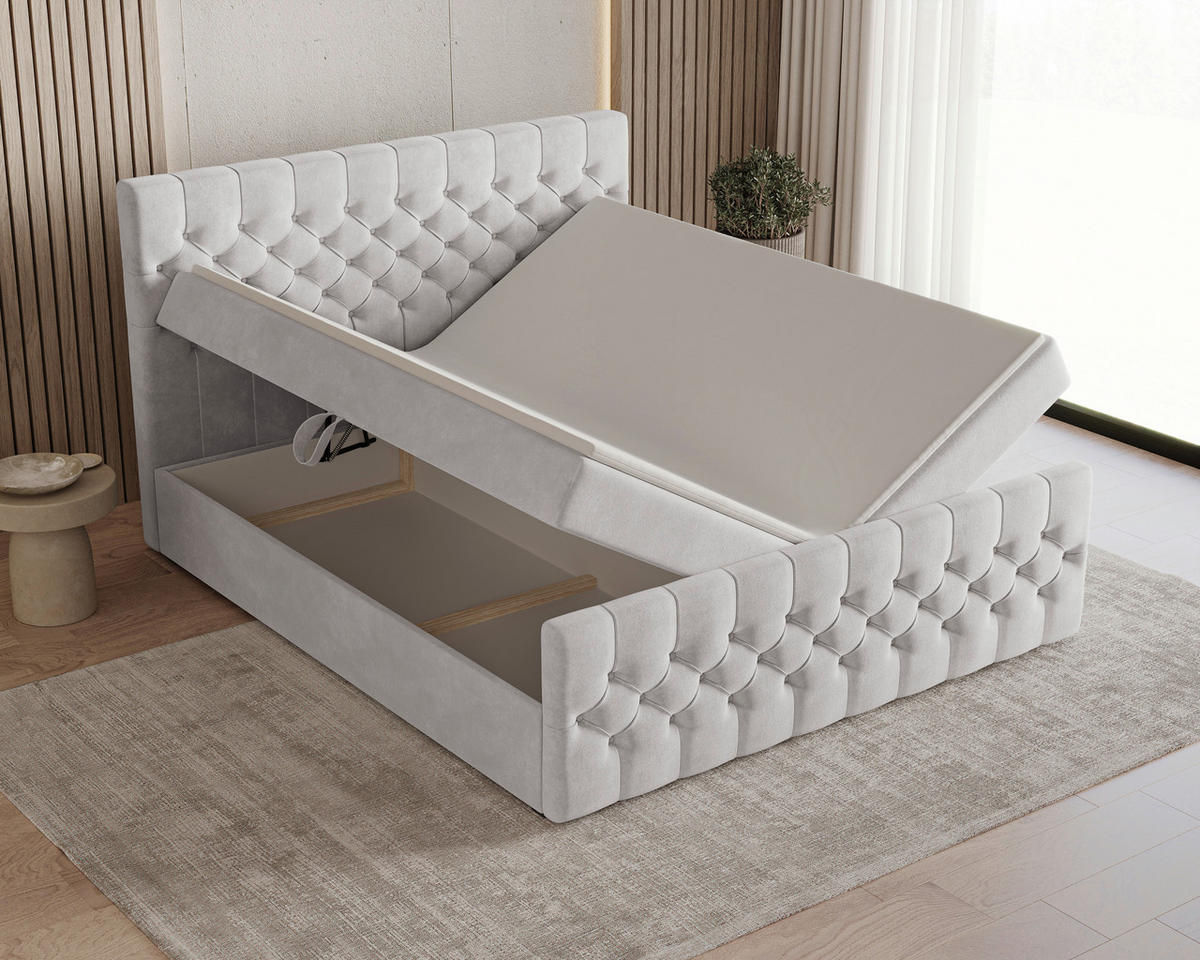 BOXBETT 140/200 cm,  in Silberfarben, Matratze, Topper, H3 = fest  - Silberfarben/Schwarz, KONVENTIONELL, Holz/Kunststoff (140/200cm) - Chameo