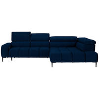 ECKSOFA in Samt, Webstoff Blau  - Blau/Schwarz, Design, Textil/Metall (300/216cm) - Welnova