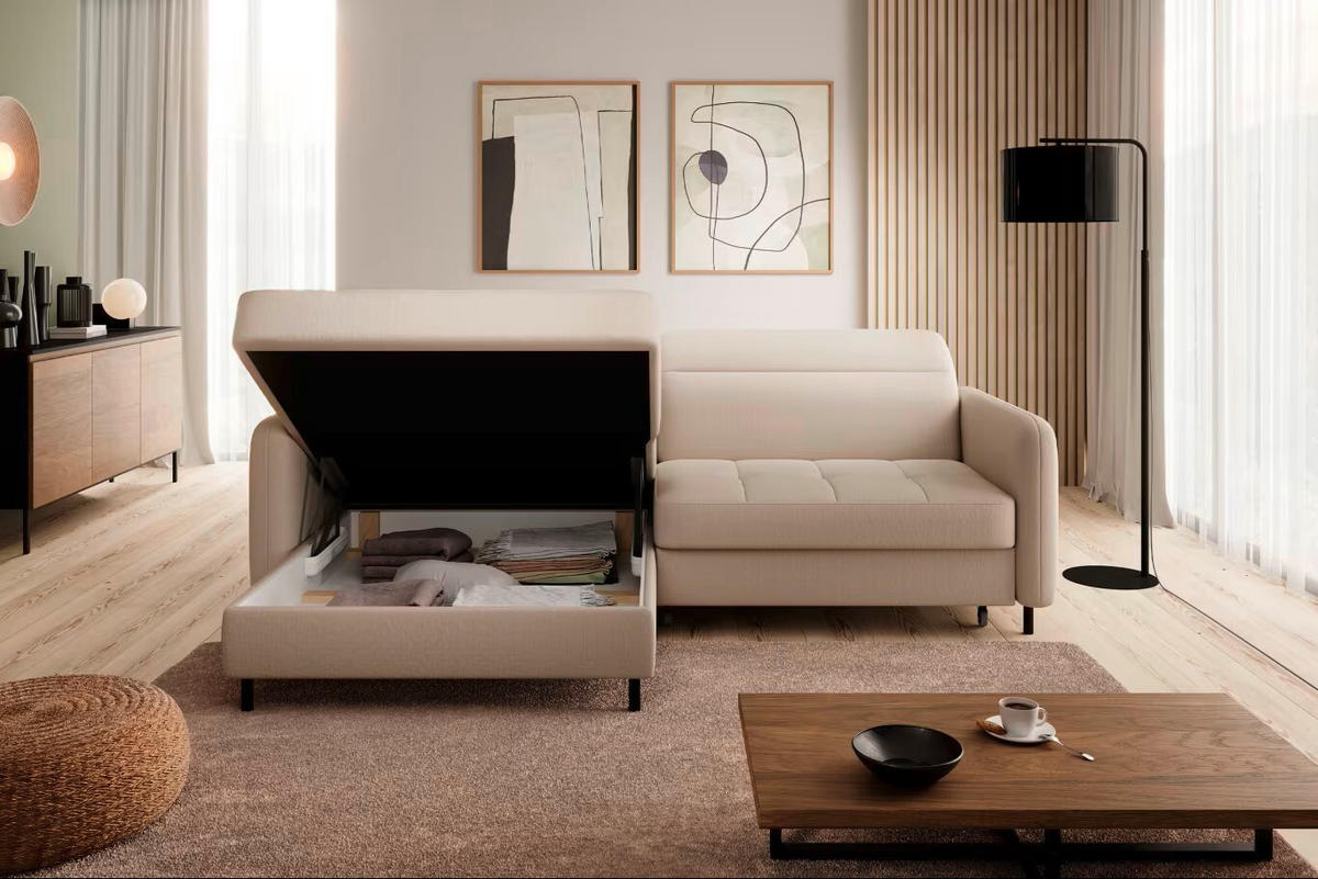 ECKSOFA in Velours Creme  165/228 cm  - Creme/Schwarz, Design, Textil/Metall (165/228cm) - MID.YOU