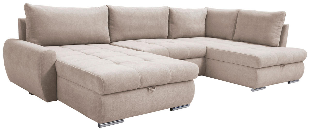 ECKSOFA Beige Velours  - Chromfarben/Beige, Design, Kunststoff/Textil (174/322/173cm) - Livetastic