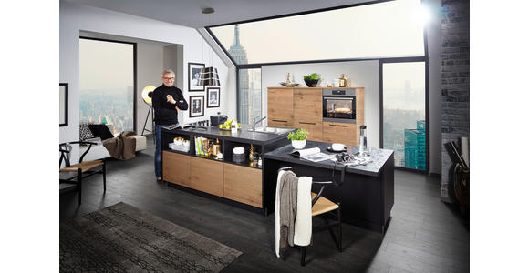 EINBAUKÜCHE - Eichefarben/Schwarz, Design, Holzwerkstoff - Dieter Knoll