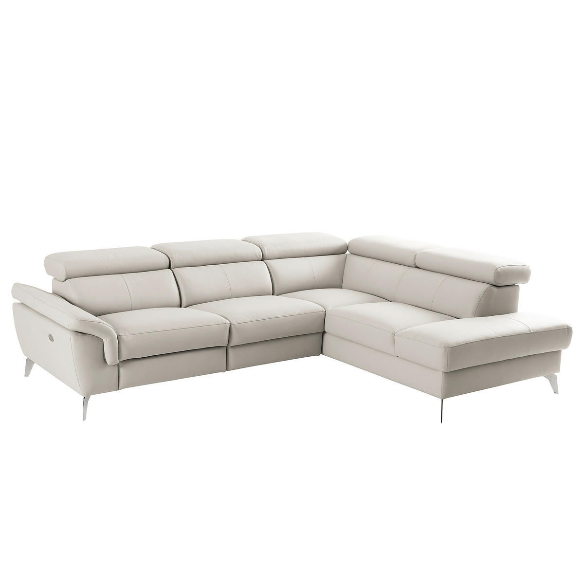 ECKSOFA Lederlook Echtleder Platinfarben  - Platinfarben/Chromfarben, Design, Leder/Textil (265/210cm) - Livetastic