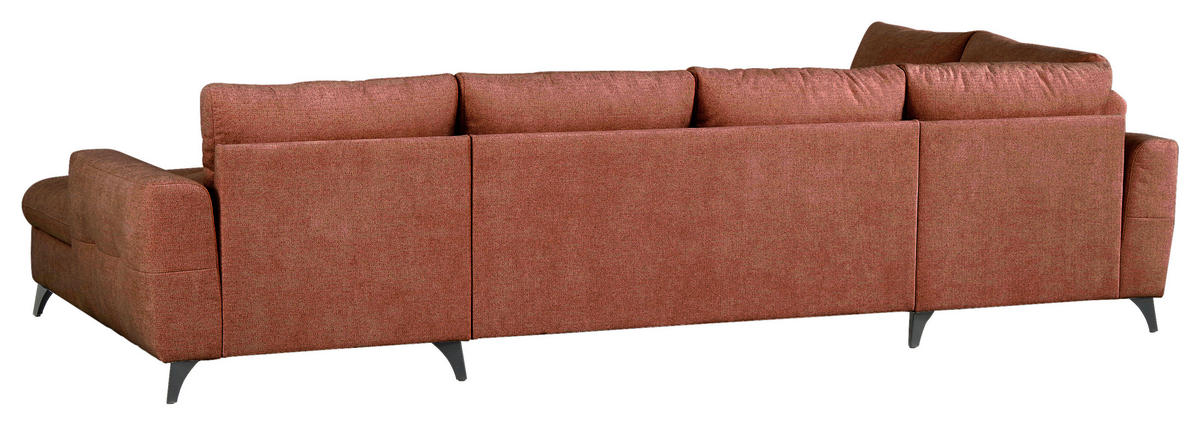 WOHNLANDSCHAFT Rot Chenille  - Rot/Schwarz, KONVENTIONELL, Textil/Metall (188/340/160cm) - Xora