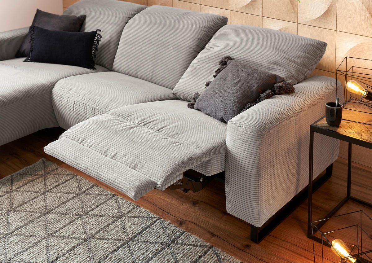 ECKSOFA Grau Cord  - Schwarz/Grau, KONVENTIONELL, Textil/Metall (180/266cm) - Hom`in