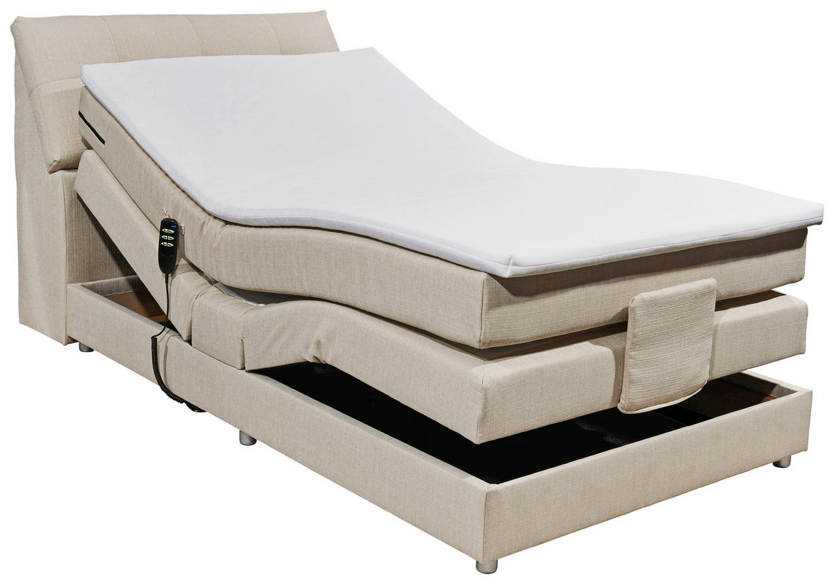 BOXSPRINGBETT 120/200 cm,  in Creme, Matratze, Bettkasten, Topper, motorische Verstellbarkeit, H2 = mittel  - Silberfarben/Creme, Design, Kunststoff/Textil (120/200cm) - Esposa