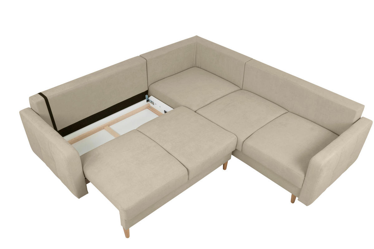 ECKSOFA in Taupe  - Taupe/Buchefarben, Design, Holz/Textil (242/242cm) - MID.YOU